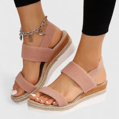 Momount Sandale Wedge Espadrile Damă – Curea Elastică Platformă Iută Vârf Deschis