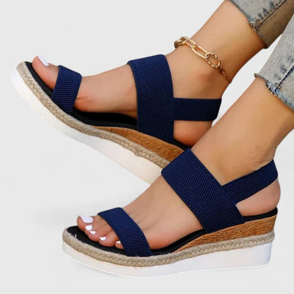 Momount Sandale Wedge Espadrile Damă – Curea Elastică Platformă Iută Vârf Deschis