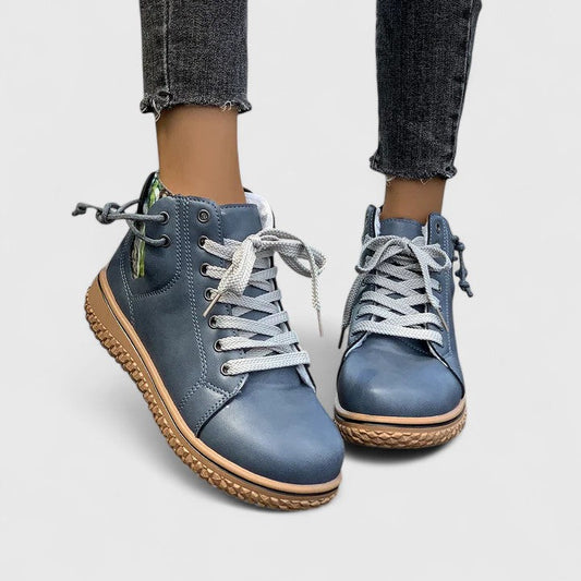 Cizme Sneaker Înalte Momount Damă – Cu Șireturi din Piele, Fermoar Lateral, Talpă Crepe