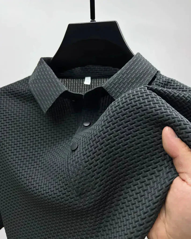 Momount Tricou Polo Tricot Wafel Bărbați – Texturat, Mânecă Scurtă, Casual