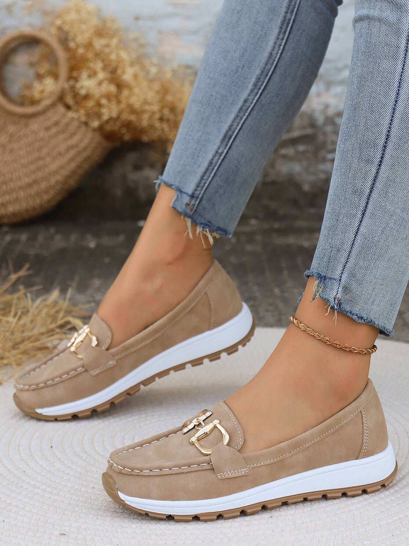 Mocasini din Piele Întoarsă Momount Damă – Cu Bit Auriu, Platformă, Slip-On Confort