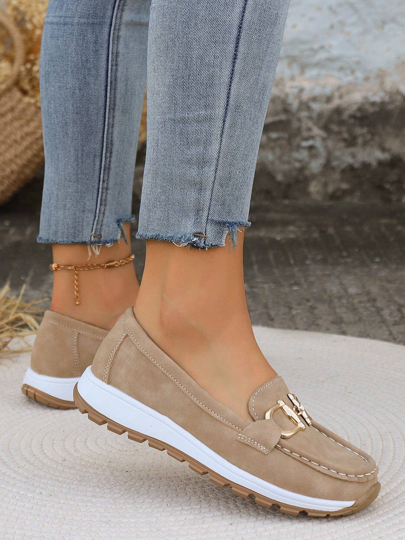 Mocasini din Piele Întoarsă Momount Damă – Cu Bit Auriu, Platformă, Slip-On Confort