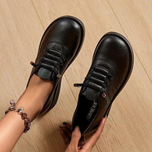 Pantofi Oxford damă cu șireturi și talpă groasă – vârf rotund pentru ținute casual