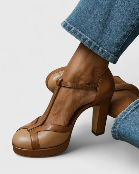 Pantofi damă cu platformă, baretă în T și toc bloc – Stil retro