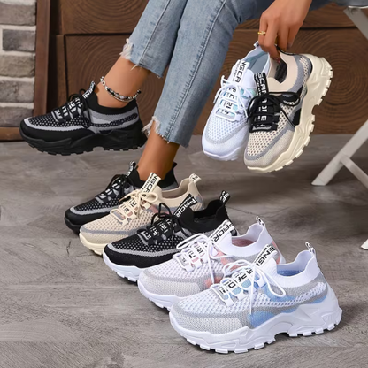 Momount Adidași Damă – Plasă cu Șireturi Platformă Color-Block Stil Dad