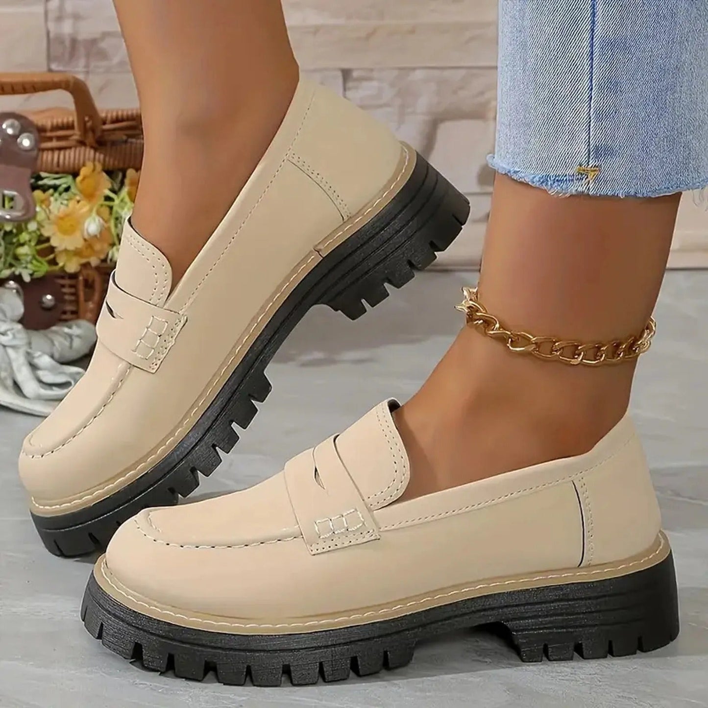 Momount Mocasini cu Platformă Damă – Talpă Lug, Bareta Penny, Slip-On Vârf Rotund