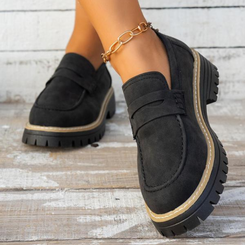 Momount Mocasini cu Platformă Damă – Talpă Lug, Bareta Penny, Slip-On Vârf Rotund