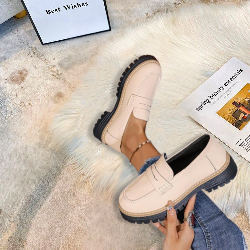 Momount Mocasini cu Platformă Damă – Talpă Lug, Bareta Penny, Slip-On Vârf Rotund