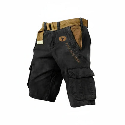 Momount | Pantaloni Scurți Cargo Bărbați – Bumbac Spălat cu Curea, Lungime Genunchi