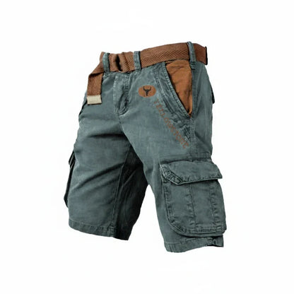Momount | Pantaloni Scurți Cargo Bărbați – Bumbac Spălat cu Curea, Lungime Genunchi