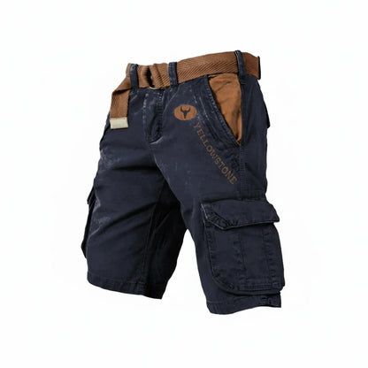 Momount | Pantaloni Scurți Cargo Bărbați – Bumbac Spălat cu Curea, Lungime Genunchi
