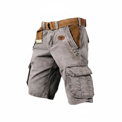Momount | Pantaloni Scurți Cargo Bărbați – Bumbac Spălat cu Curea, Lungime Genunchi