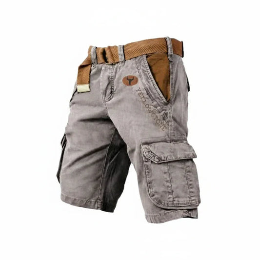 Momount | Pantaloni Scurți Cargo Bărbați – Bumbac Spălat cu Curea, Lungime Genunchi