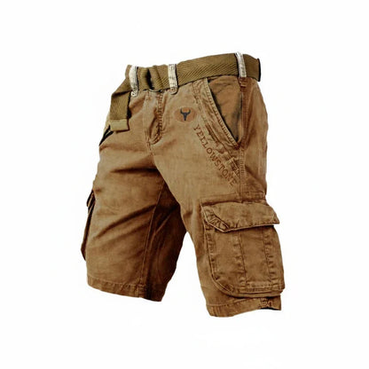 Momount | Pantaloni Scurți Cargo Bărbați – Bumbac Spălat cu Curea, Lungime Genunchi