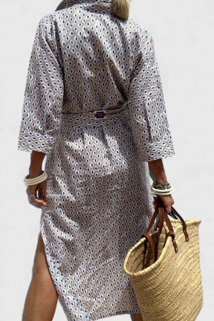 Rochie Midi Cămașă Momount Damă – Mânecă Lungă cu Dungi, Stil Casual pentru Plajă