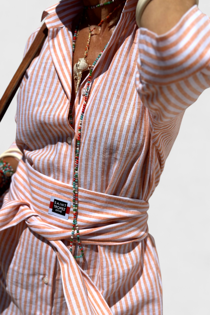 Rochie Midi Cămașă Momount Damă – Mânecă Lungă cu Dungi, Stil Casual pentru Plajă