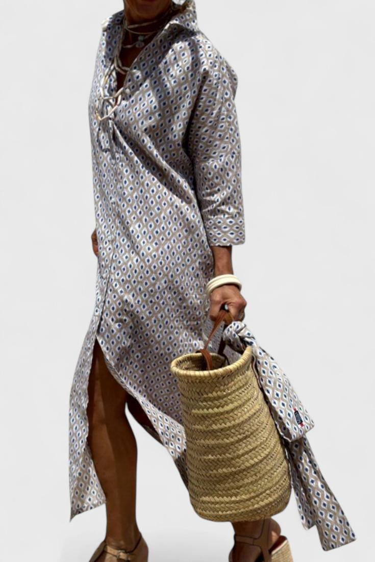 Rochie Midi Cămașă Momount Damă – Mânecă Lungă cu Dungi, Stil Casual pentru Plajă