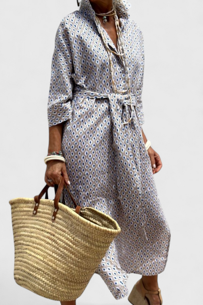 Rochie Midi Cămașă Momount Damă – Mânecă Lungă cu Dungi, Stil Casual pentru Plajă