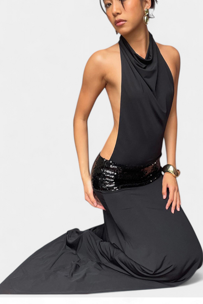 Momount Rochie Maxi de Vară – Elegantă fără Mâneci cu Halter Drapată