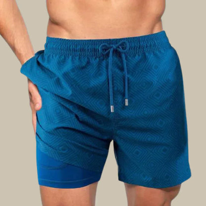 Momount Pantaloni de Baie Bărbați – Imprimeu Frunze Tropicale cu Buzunar pentru Telefon