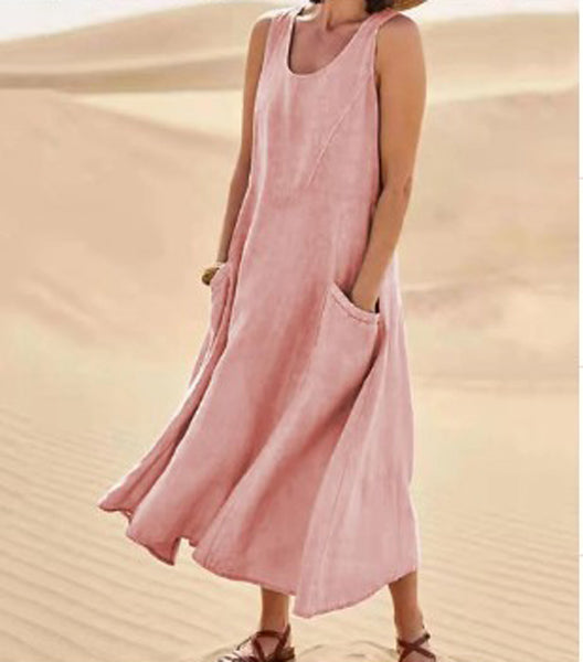 Melisande | Rochie Maxi din In cu Decolteu Rotund