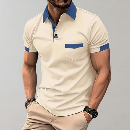 Tricou Polo Momount Bărbați – Two Tone cu Guler Contrast și Buzunar, Mânecă Scurtă