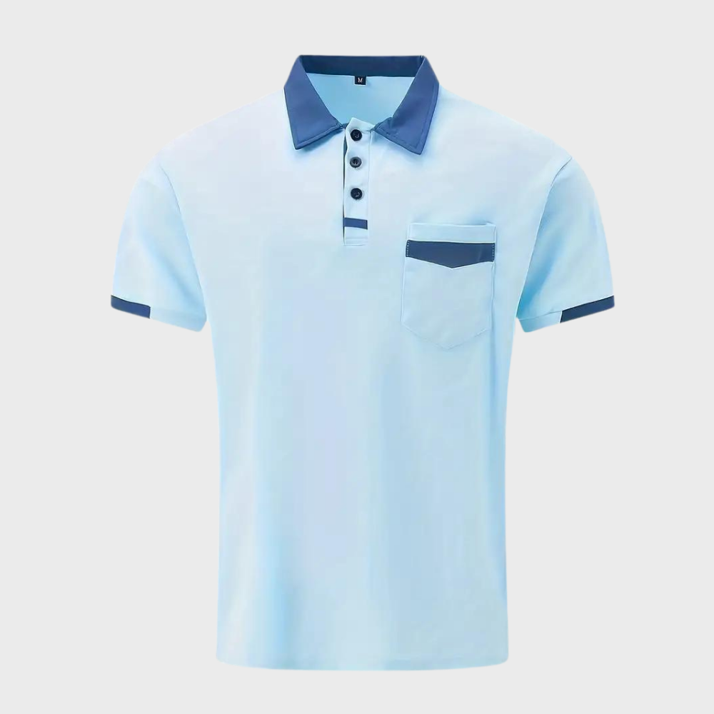 Tricou Polo Momount Bărbați – Two Tone cu Guler Contrast și Buzunar, Mânecă Scurtă
