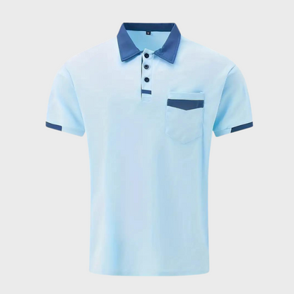 Tricou Polo Momount Bărbați – Two Tone cu Guler Contrast și Buzunar, Mânecă Scurtă