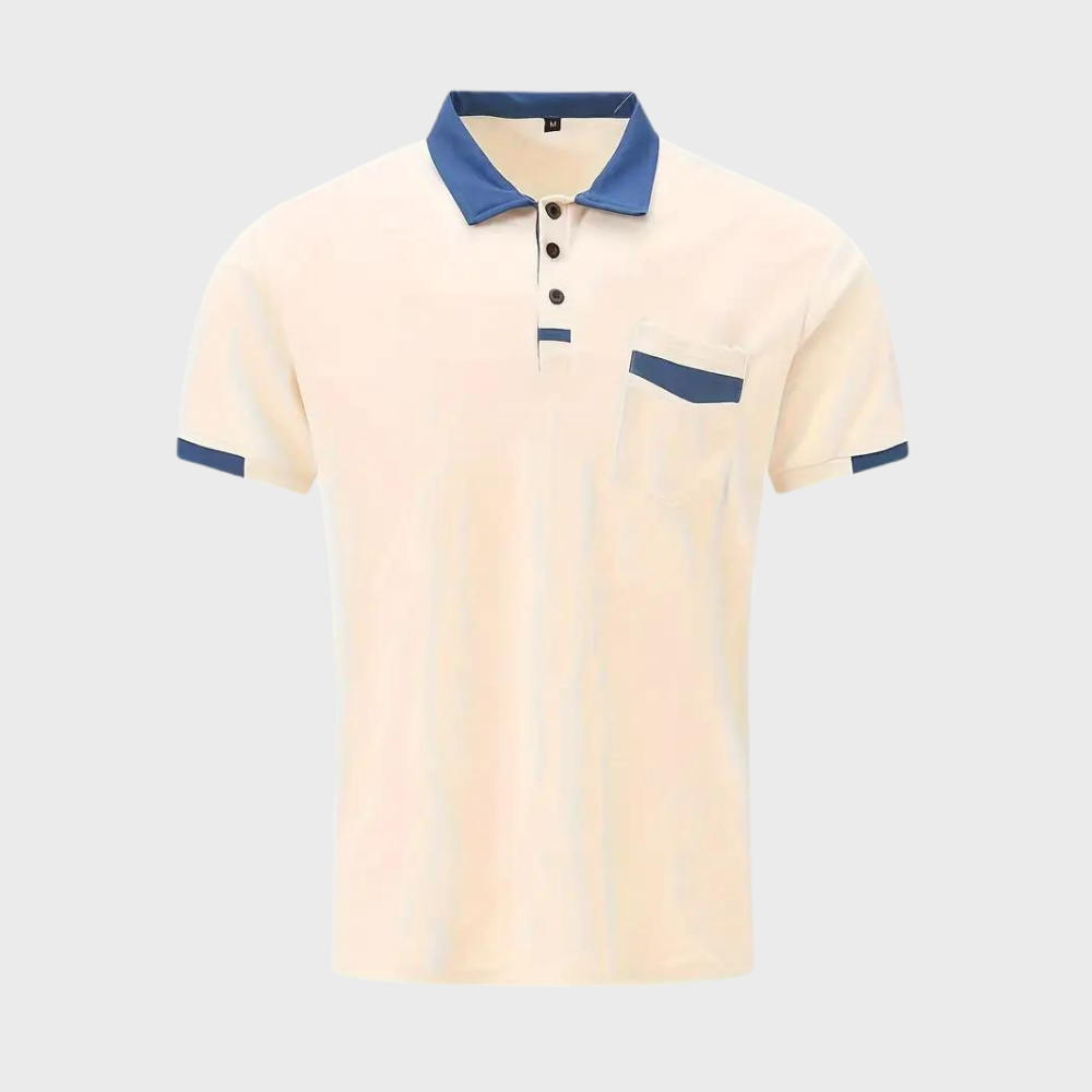 Tricou Polo Momount Bărbați – Two Tone cu Guler Contrast și Buzunar, Mânecă Scurtă
