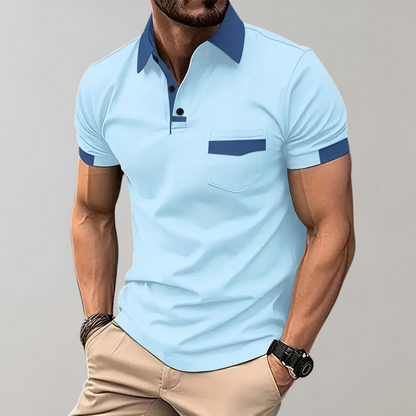 Tricou Polo Momount Bărbați – Two Tone cu Guler Contrast și Buzunar, Mânecă Scurtă