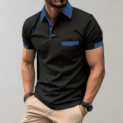 Tricou Polo Momount Bărbați – Two Tone cu Guler Contrast și Buzunar, Mânecă Scurtă