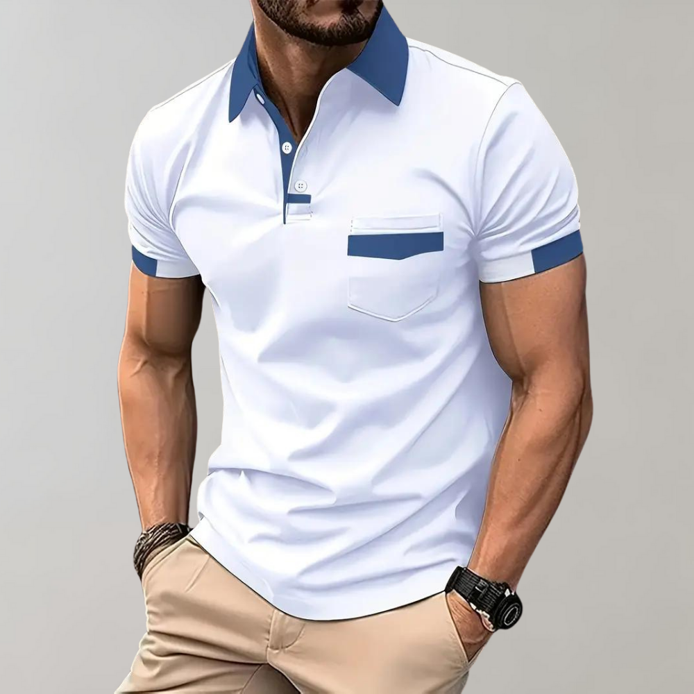 Tricou Polo Momount Bărbați – Two Tone cu Guler Contrast și Buzunar, Mânecă Scurtă