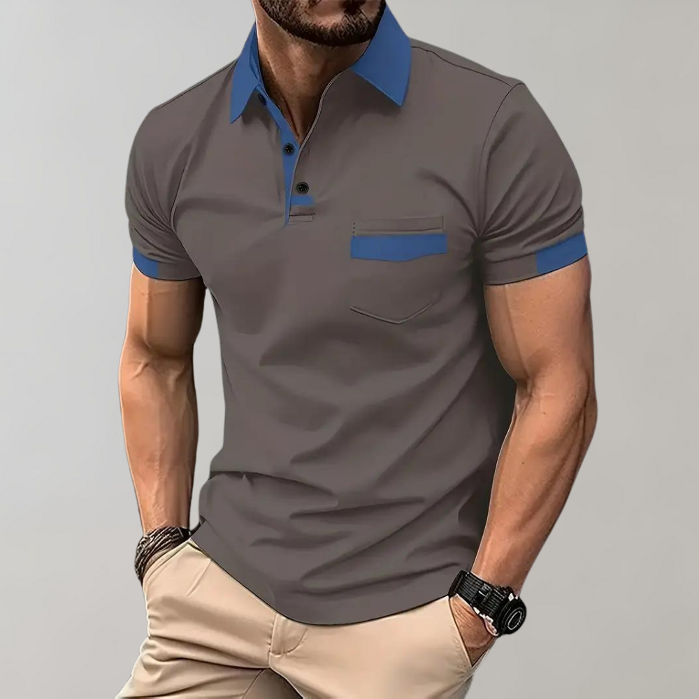 Tricou Polo Momount Bărbați – Two Tone cu Guler Contrast și Buzunar, Mânecă Scurtă
