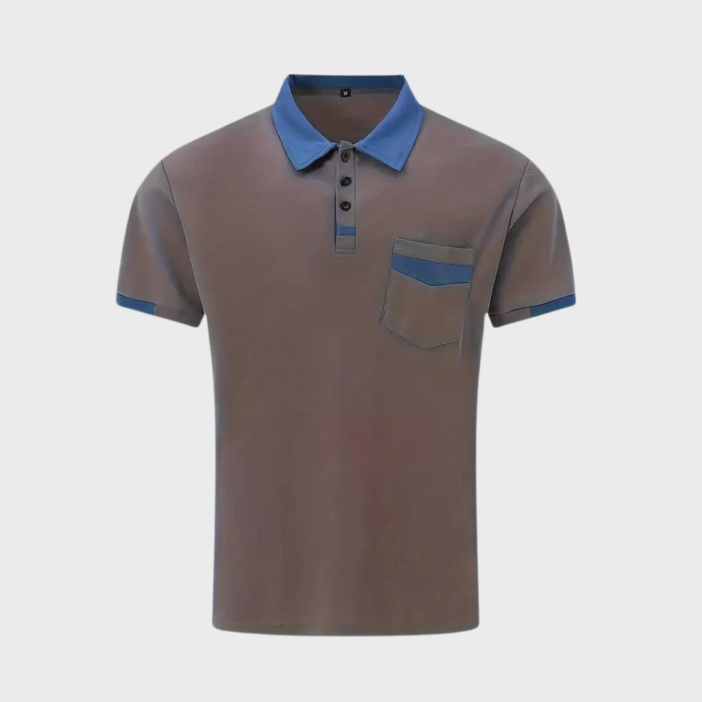 Tricou Polo Momount Bărbați – Two Tone cu Guler Contrast și Buzunar, Mânecă Scurtă