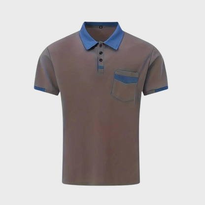 Tricou Polo Momount Bărbați – Two Tone cu Guler Contrast și Buzunar, Mânecă Scurtă