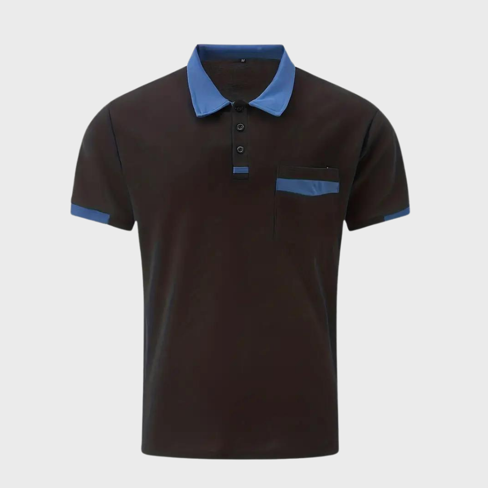 Tricou Polo Momount Bărbați – Two Tone cu Guler Contrast și Buzunar, Mânecă Scurtă