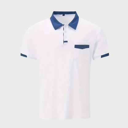 Tricou Polo Momount Bărbați – Two Tone cu Guler Contrast și Buzunar, Mânecă Scurtă
