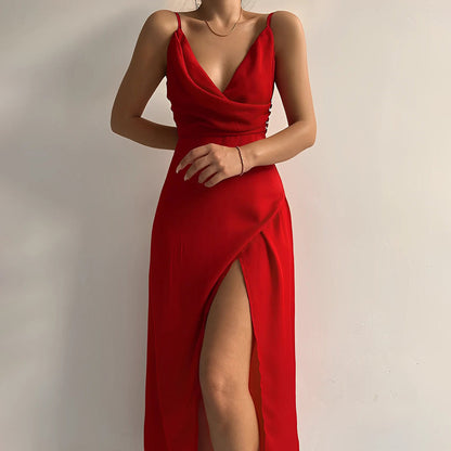 Evangelia | Rochie Maxi Elegantă din Satin cu Decolteu V Petrecut