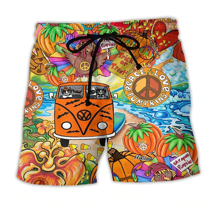 Pantaloni de Baie Momount Bărbați – Imprimeu Grafic Vans Hippie, Cordon pentru Vară