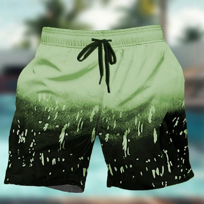 Pantaloni de Baie Momount Bărbați – Imprimeu Stropi de Vopsea Gradient, Cordon, Lungime Medie