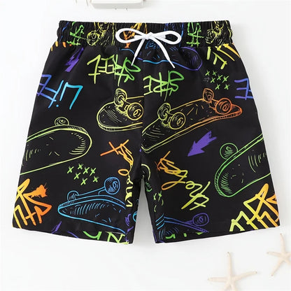 Pantaloni de Baie Momount Bărbați – Imprimeu cu Controler Gaming, Cordon, Lungime Medie