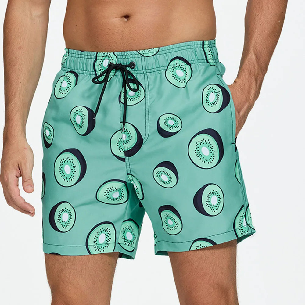 Pantaloni de Baie Momount Bărbați – Imprimeu Kiwi, Cordon, Uscare Rapidă, Lungime Medie
