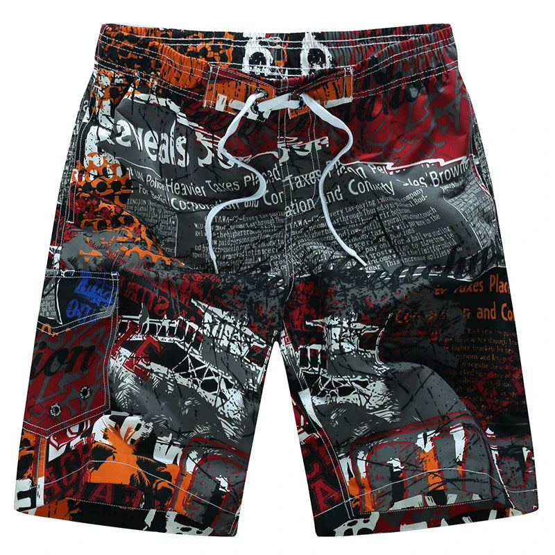 Momount | Pantaloni de Baie Bărbați – Imprimeu Geometric, Cordon, Lungime Genunchi