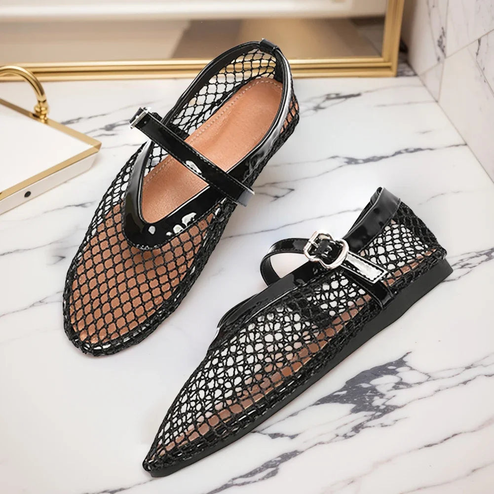 Momount Women Fishnet Ballet Flats