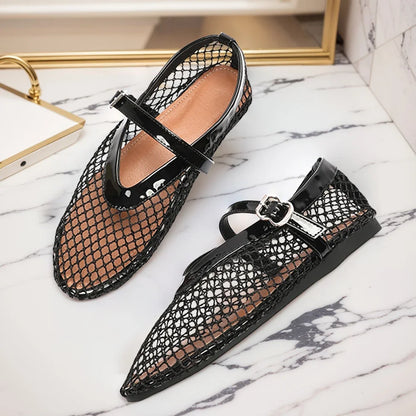 Momount Women Fishnet Ballet Flats