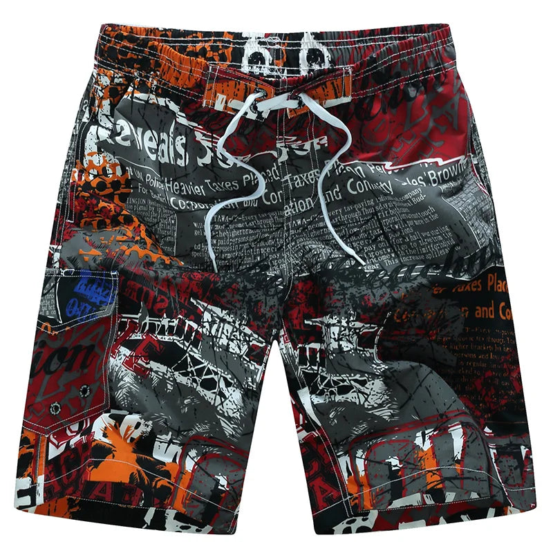 Momount | Pantaloni de Baie Bărbați – Imprimeu Geometric, Cordon, Lungime Genunchi