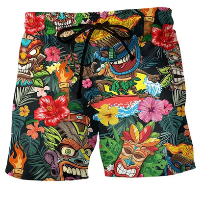 Pantaloni de Baie Momount Bărbați – Imprimeu Grafic Vans Hippie, Cordon pentru Vară
