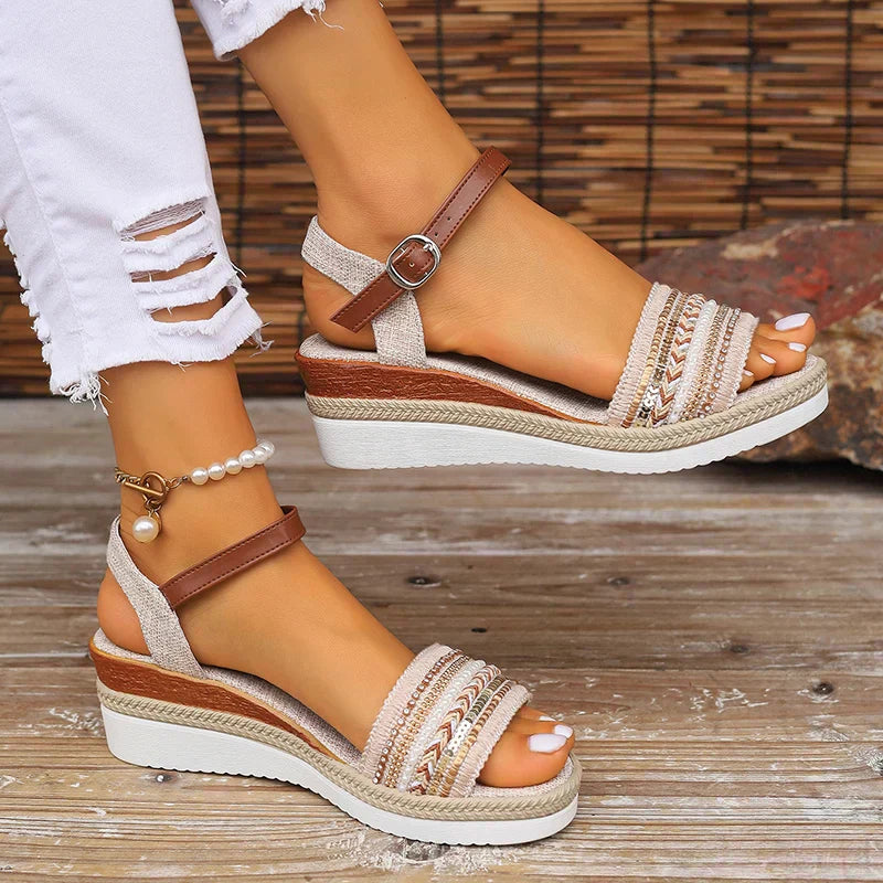 Sandale Wedge Momount Damă cu Platformă Confort, Curea Slingback Împletită pentru Vară