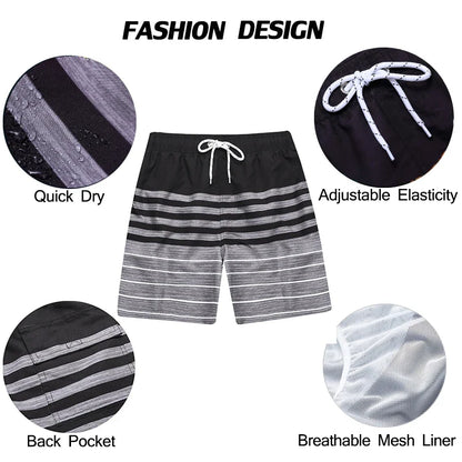 Pantaloni de Baie Momount Bărbați – Dungi, Cordon, Uscare Rapidă, Plajă de Vară