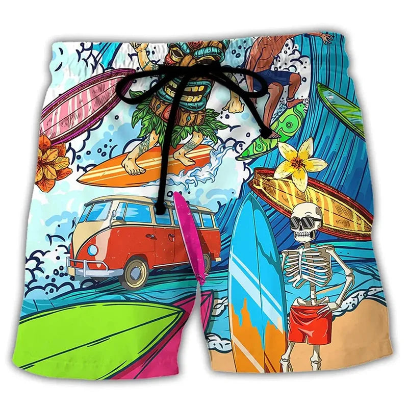 Pantaloni de Baie Momount Bărbați – Imprimeu Grafic Vans Hippie, Cordon pentru Vară
